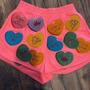NWOT Queen of Sparkles Pink Heart Women's Shorts small